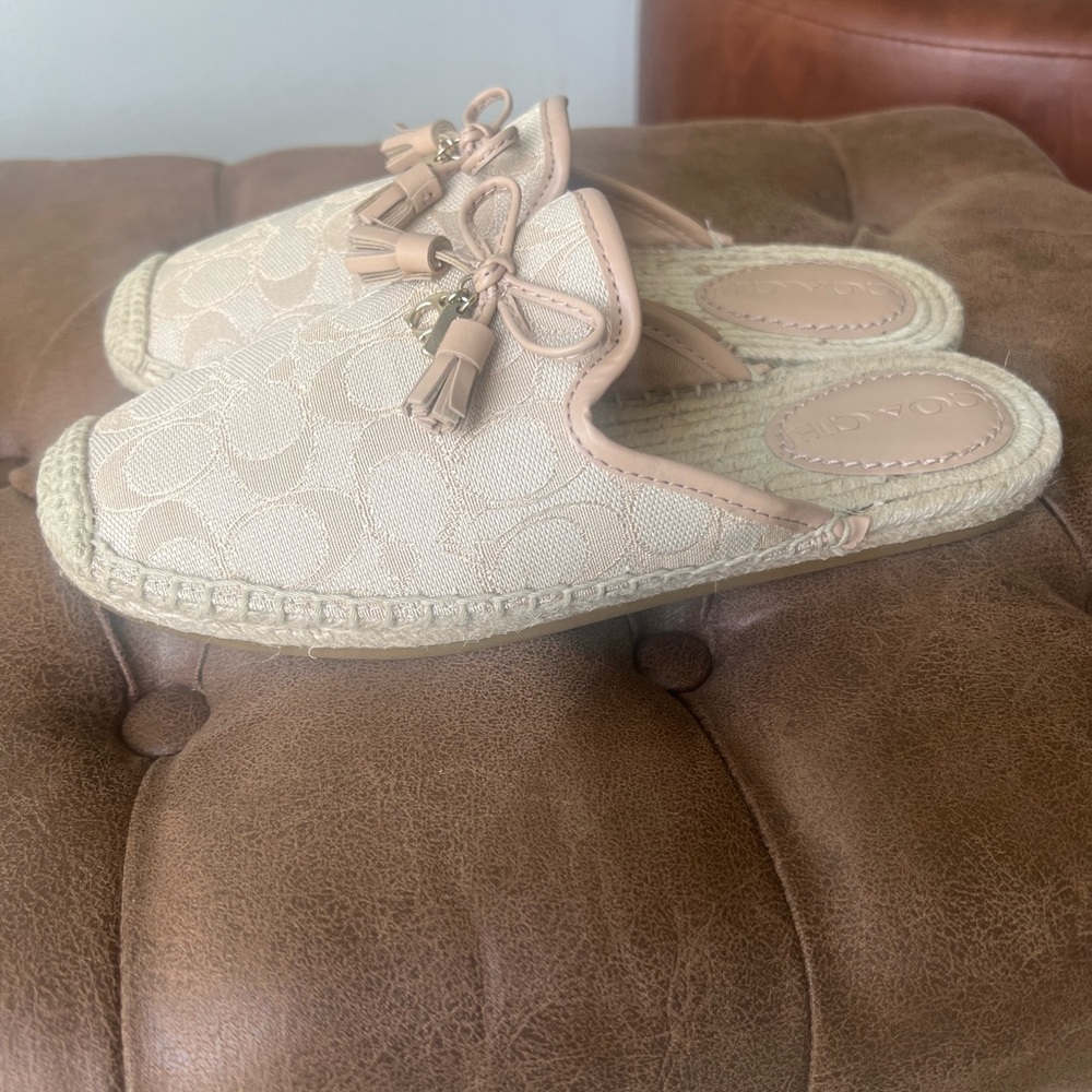 Coach Pink Signature Canvas Espadrille Mules with Tassels